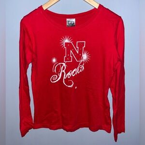GG The‎ Brand Nebraska N Rocks Red Long Sleeve Graphic Tee Rhinestone Womens M